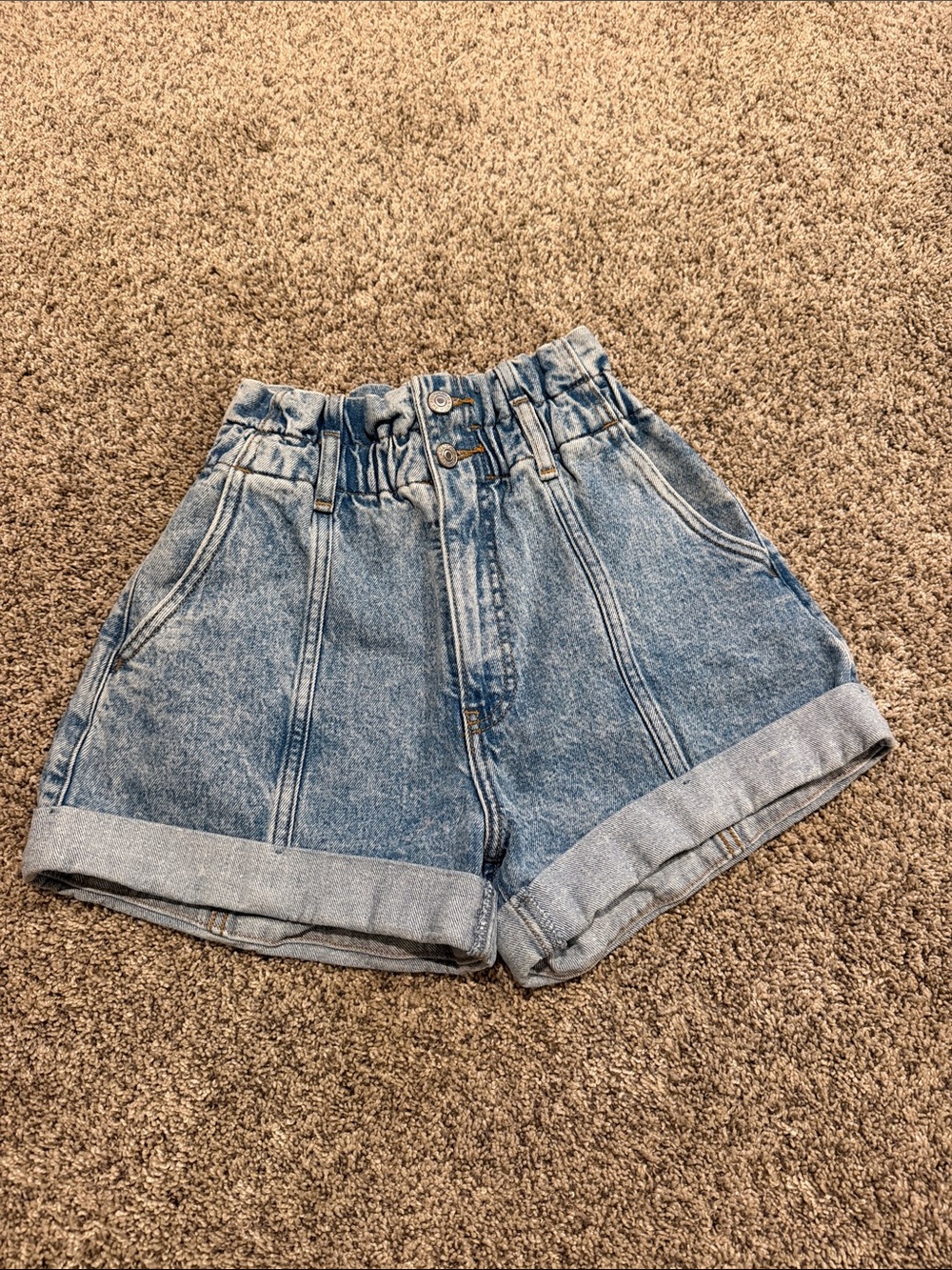 Abercrombie & Fitch Paperbag Waist Light Blue Denim Shorts